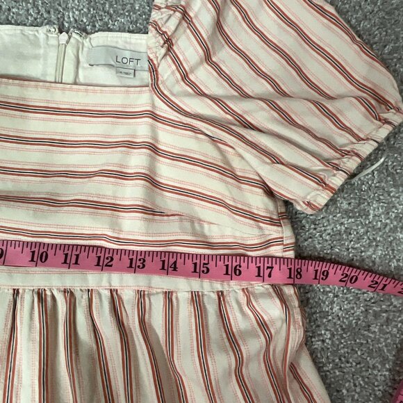 Loft Puff Sleeve Mini Dress Womens 4 Square Neck Cottage Babydoll Striped Tiered - Picture 8 of 9
